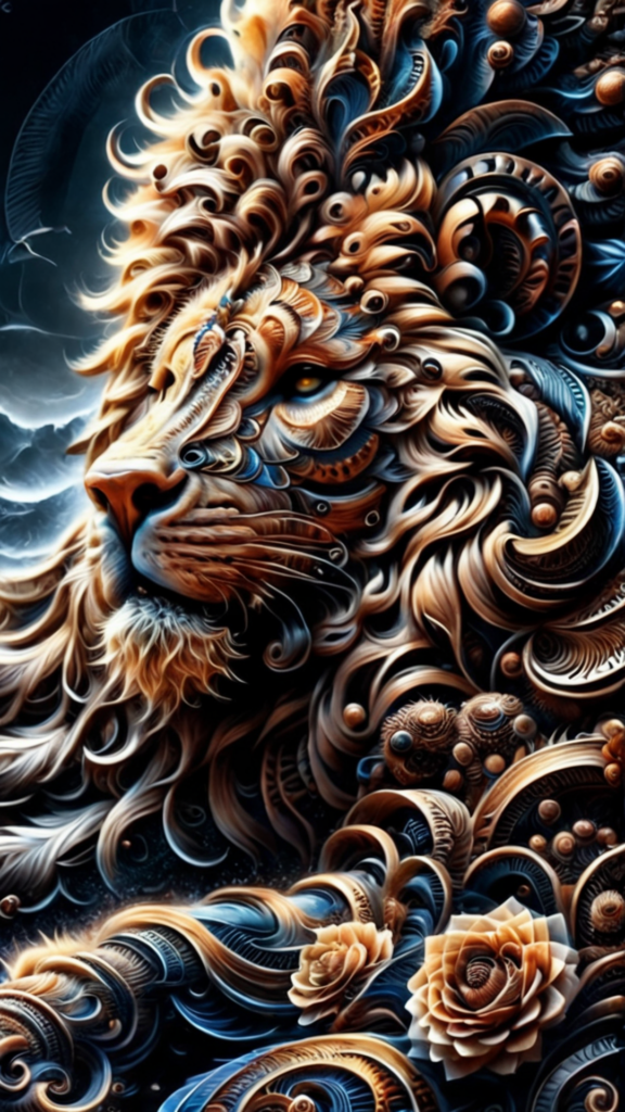 AI generated image of a lion with fractal effect