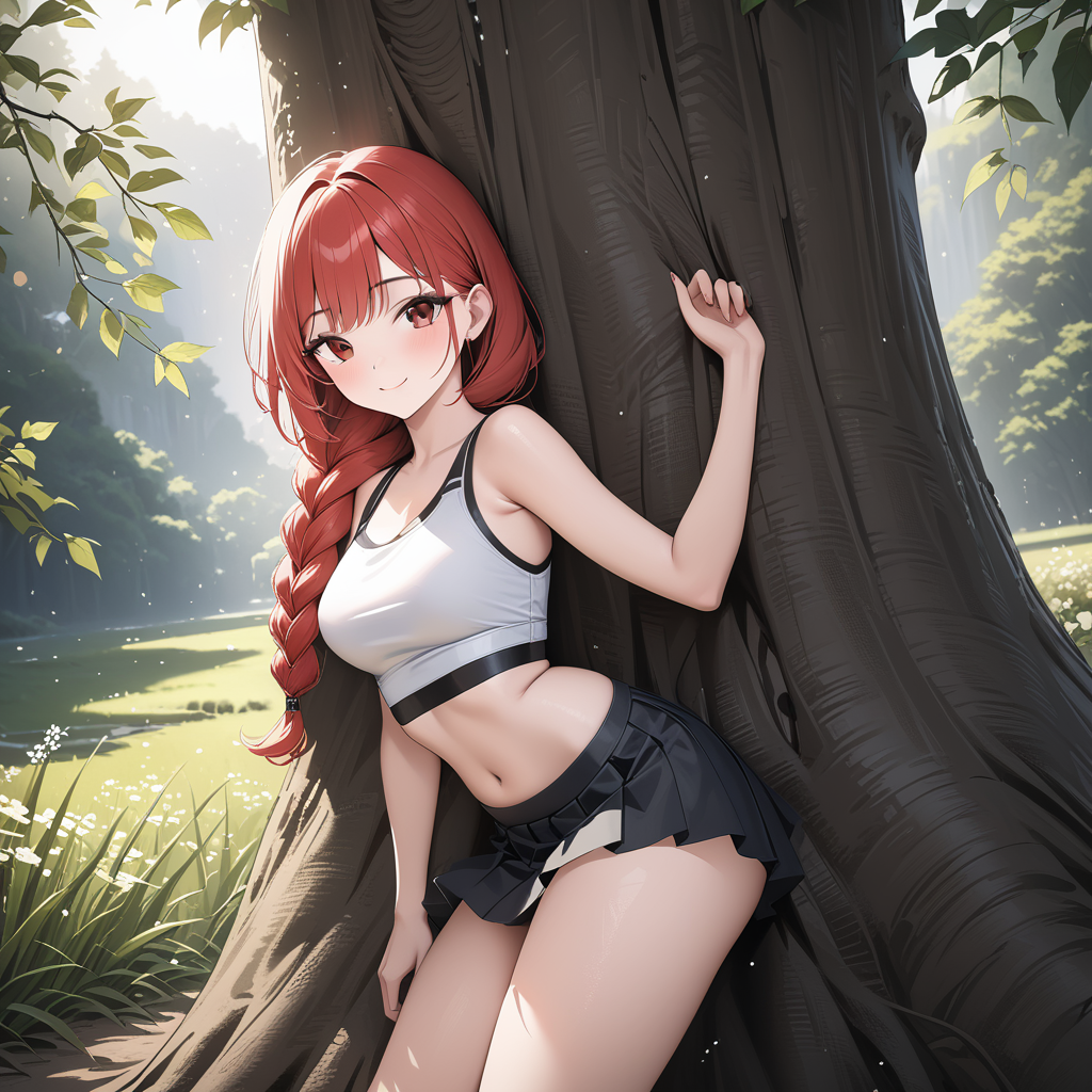 Top 10 SDXL Models, comparison, cute girl leaning on a tree, Anything XL